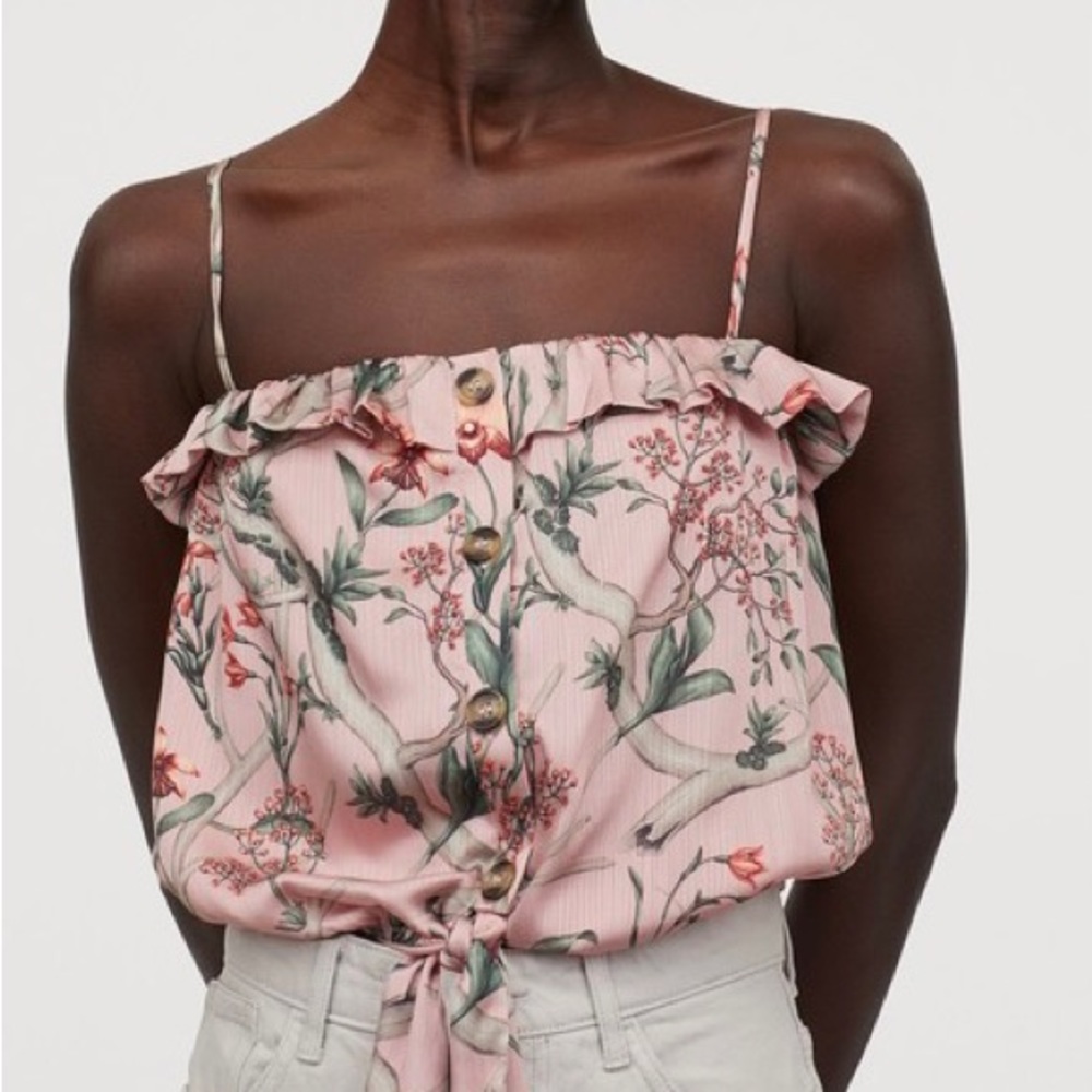 Joanna Ortiz x H&M Tie Hem Flounce Ruffle Accent Top